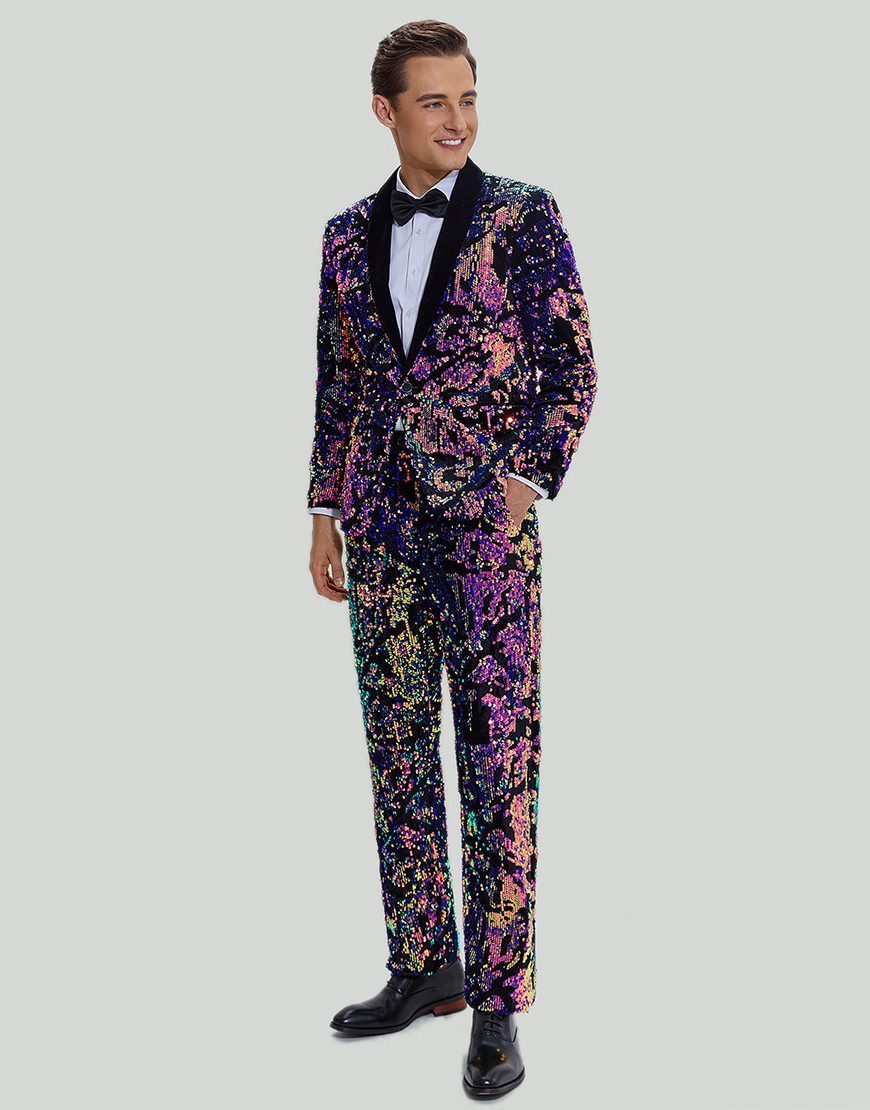 Sparkly Purple Sequins 2 Pieces Shawl Lapel Men's Prom Suits