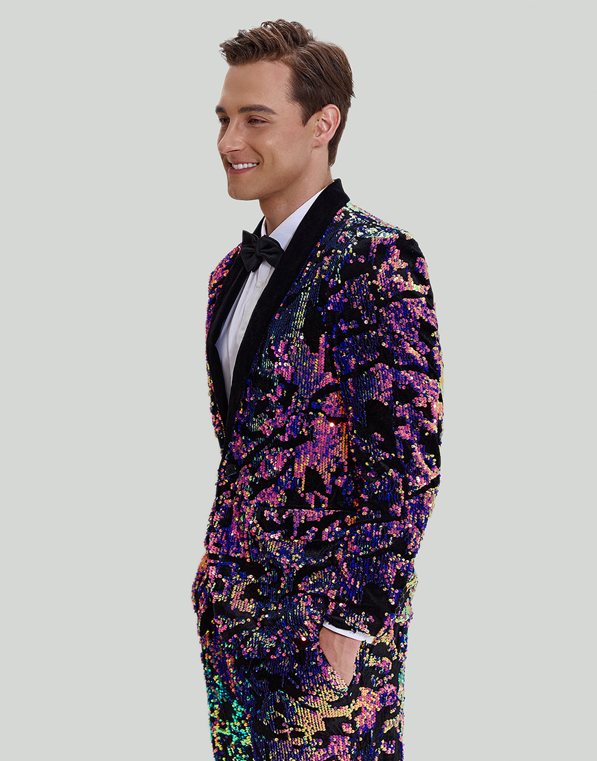 Sparkly Purple Sequins 2 Pieces Shawl Lapel Men's Prom Suits