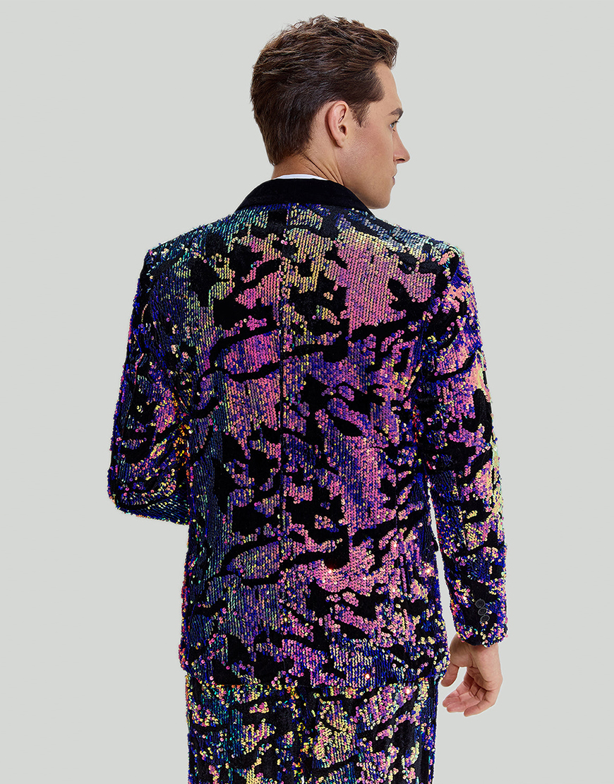 Sparkly Purple Sequins 2 Pieces Shawl Lapel Men's Prom Suits