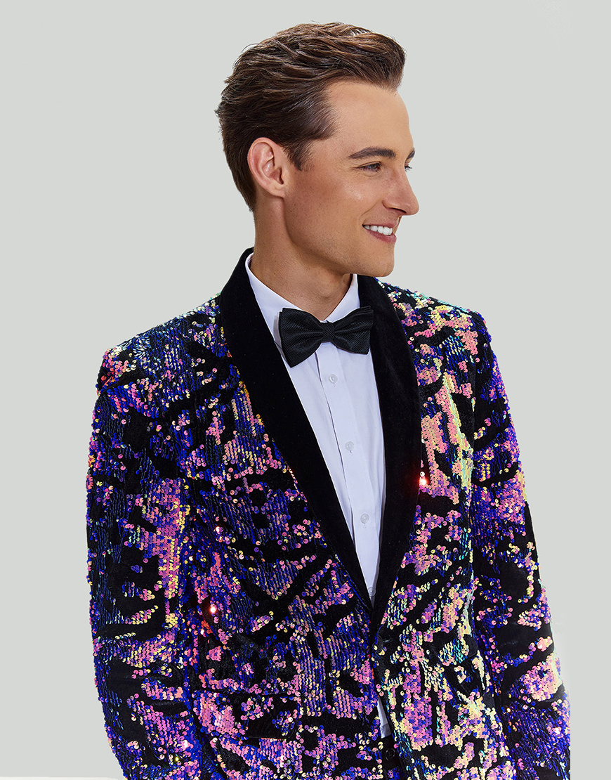 Sparkly Purple Sequins 2 Pieces Shawl Lapel Men's Prom Suits