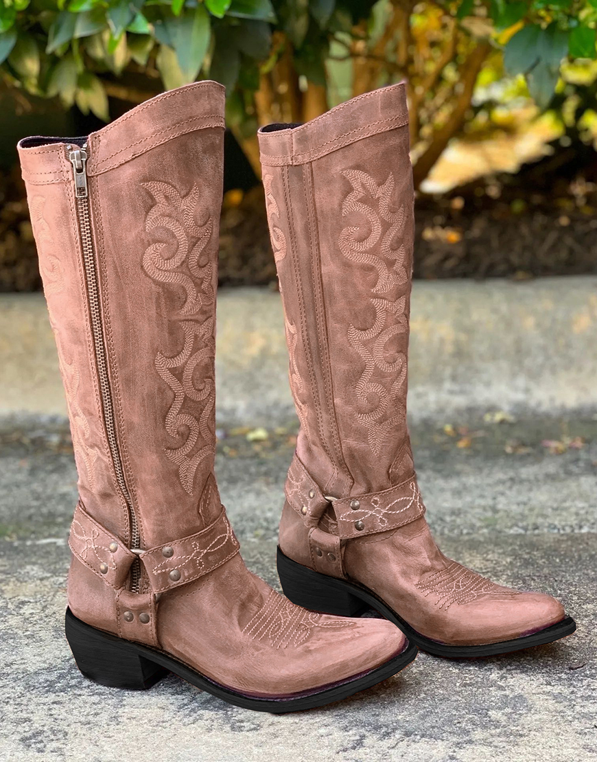Blue Embroidered Cowgirl Boho Mid Calf Boots