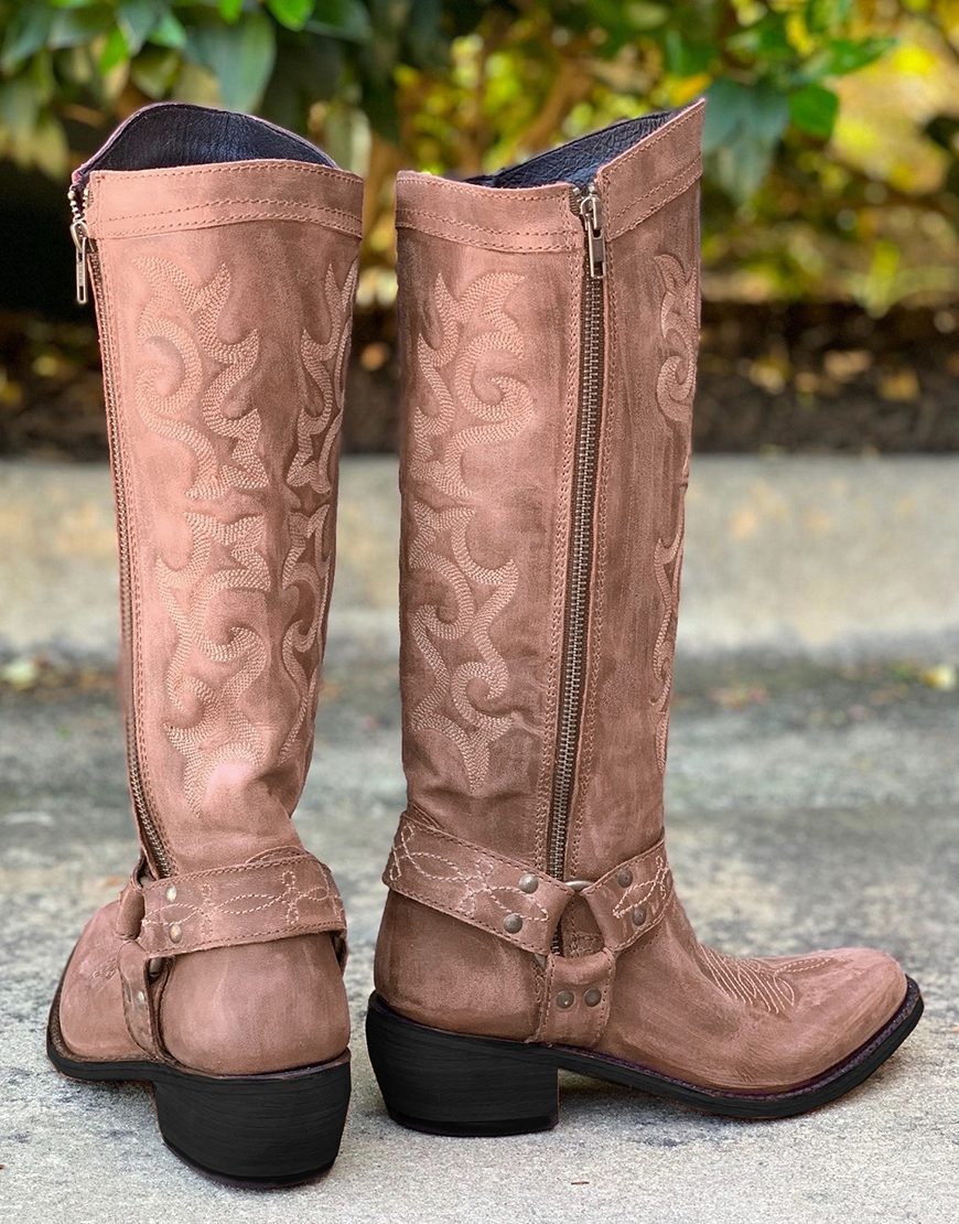 Blue Embroidered Cowgirl Boho Mid Calf Boots