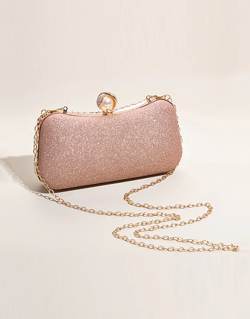 Glitter Blush Beaded Party Clutch