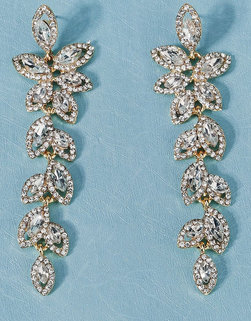 Vintage Simple Rhinestone Gold Leaf Earrings