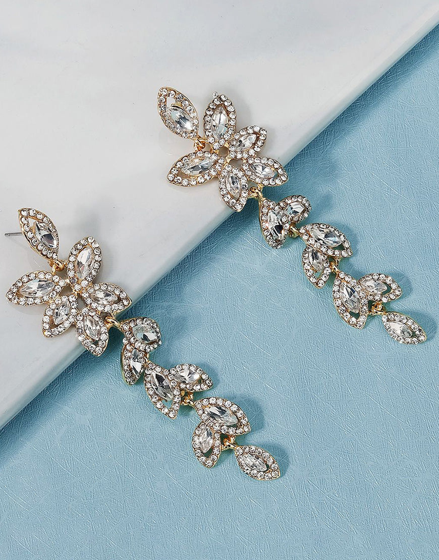 Vintage Simple Rhinestone Gold Leaf Earrings