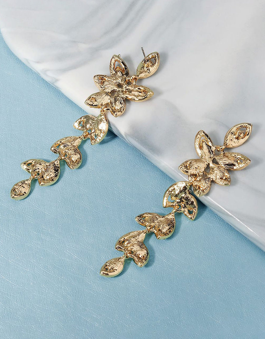 Vintage Simple Rhinestone Gold Leaf Earrings