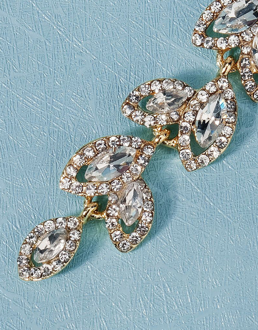 Vintage Simple Rhinestone Gold Leaf Earrings