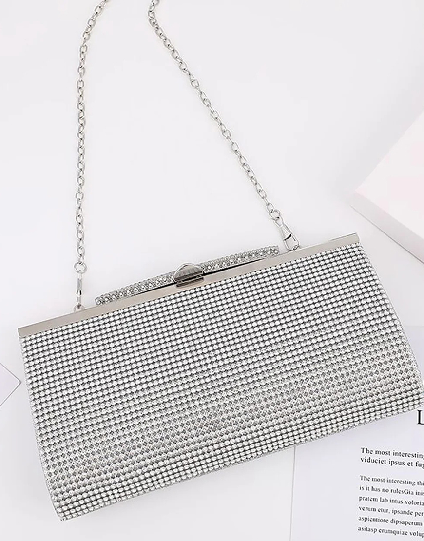 Silver Rhinestone Evening Clutch Bag