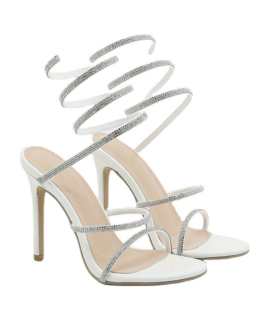 Rhinestone Toe Stiletto White High Heels