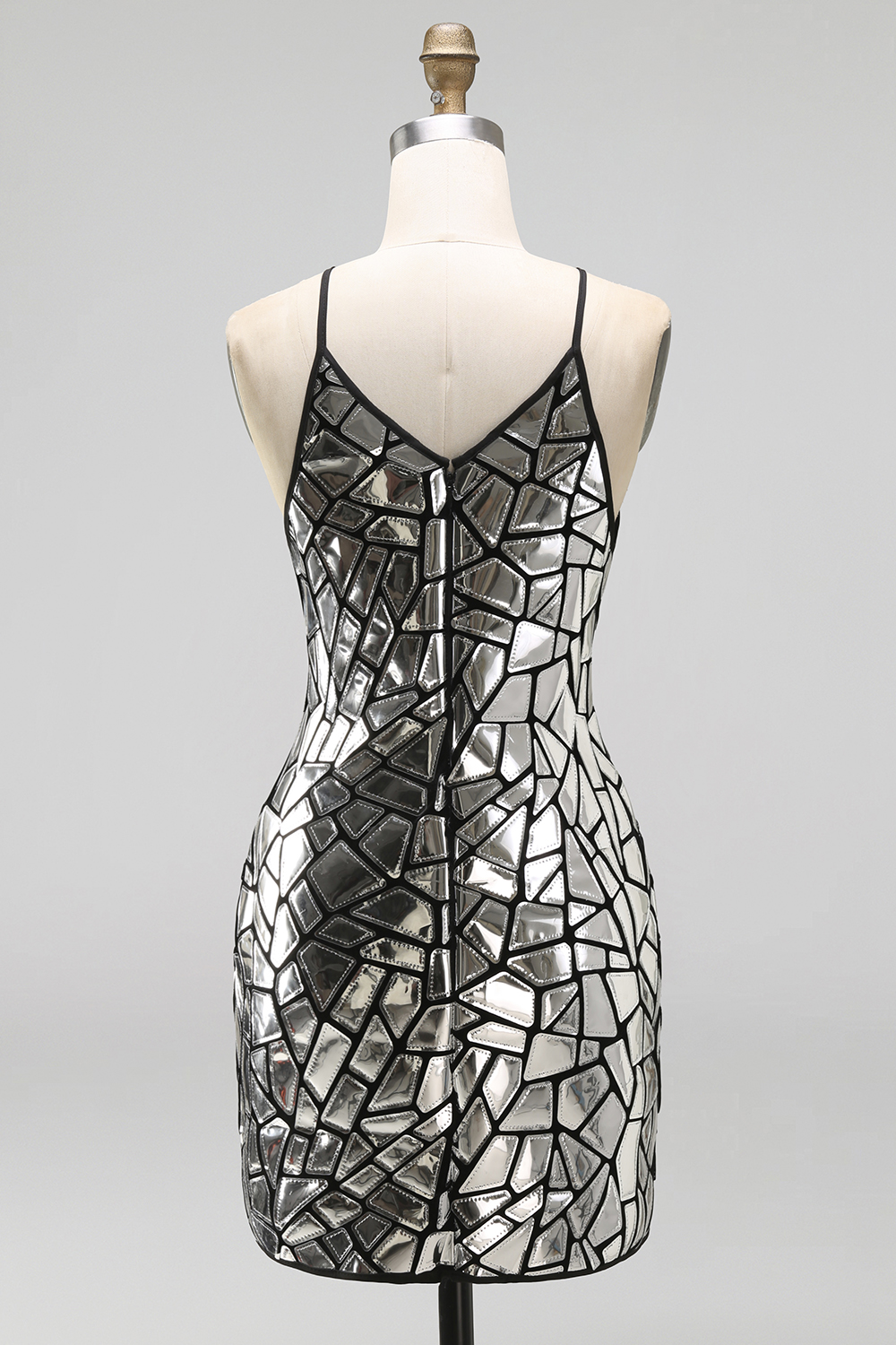 Sparkly Silver Tight Halter Mirror Homecoming Dress