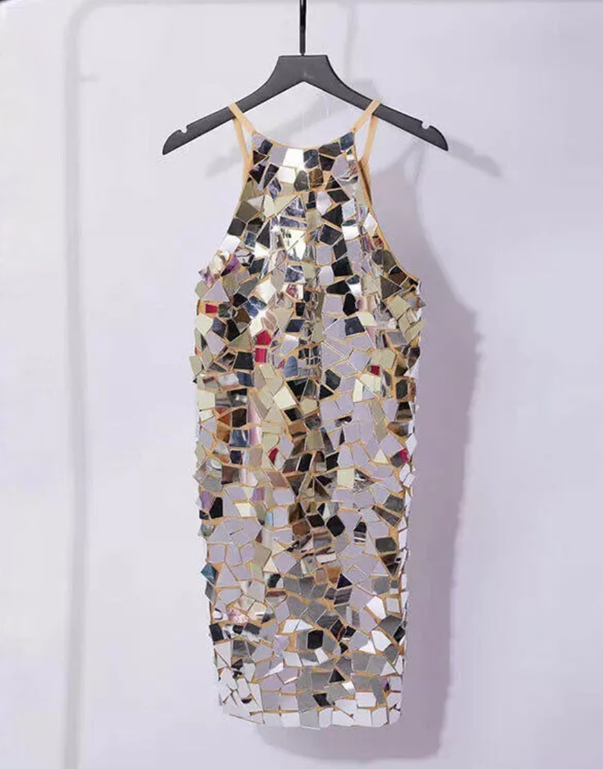 Sparkly Black Tight Halter Mirror Homecoming Dress