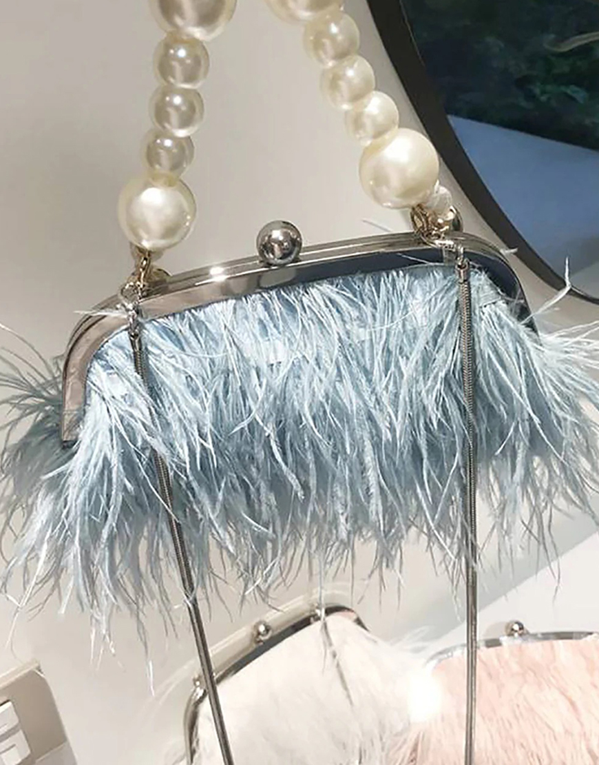 Blue Tassel Pearl Evening Party Clutch Bag