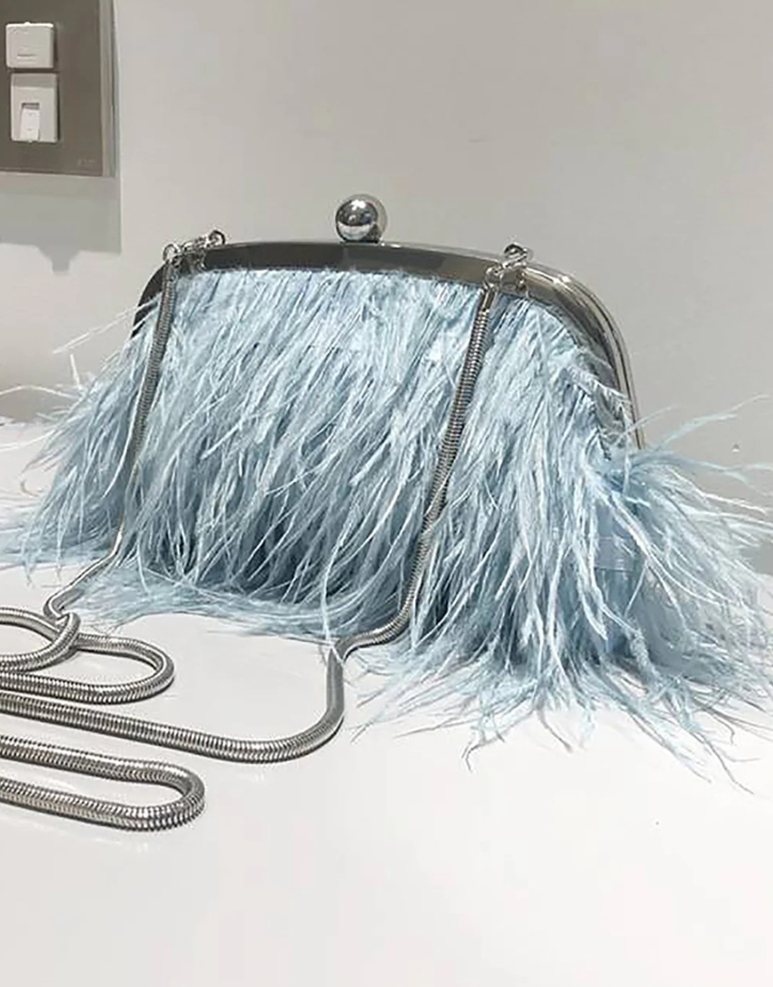 Blue Tassel Pearl Evening Party Clutch Bag