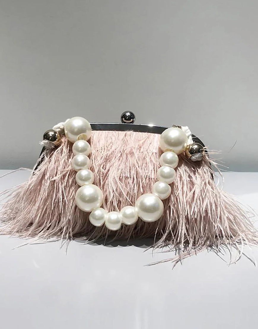 Blue Tassel Pearl Evening Party Clutch Bag