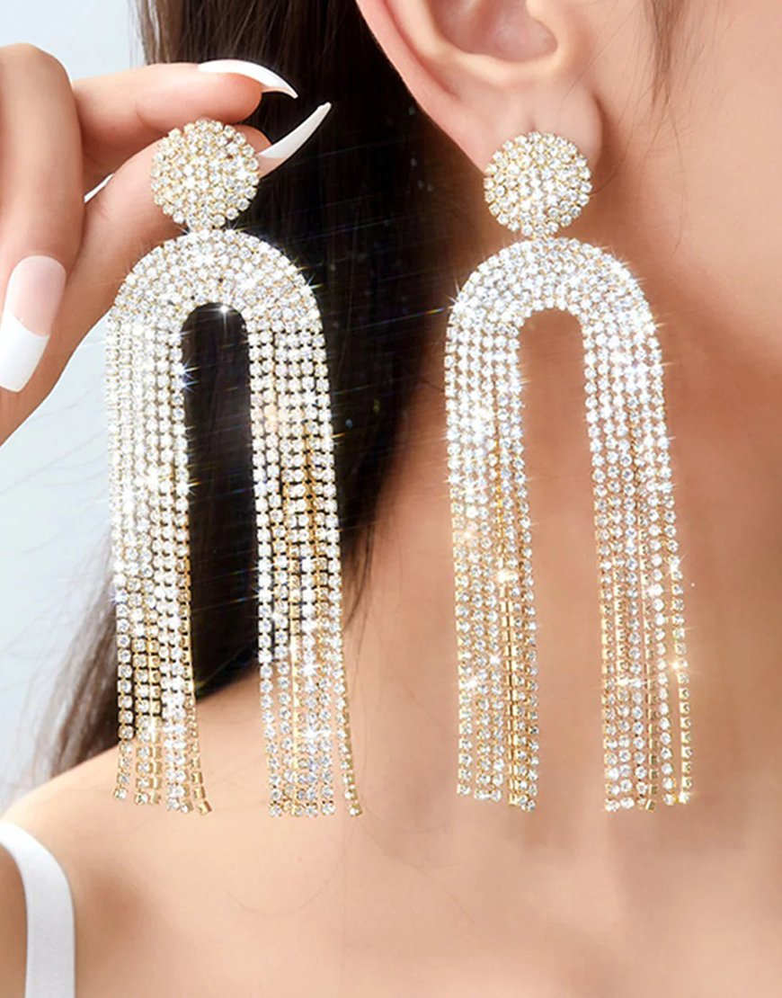 White Rhinestone Drop Earrings