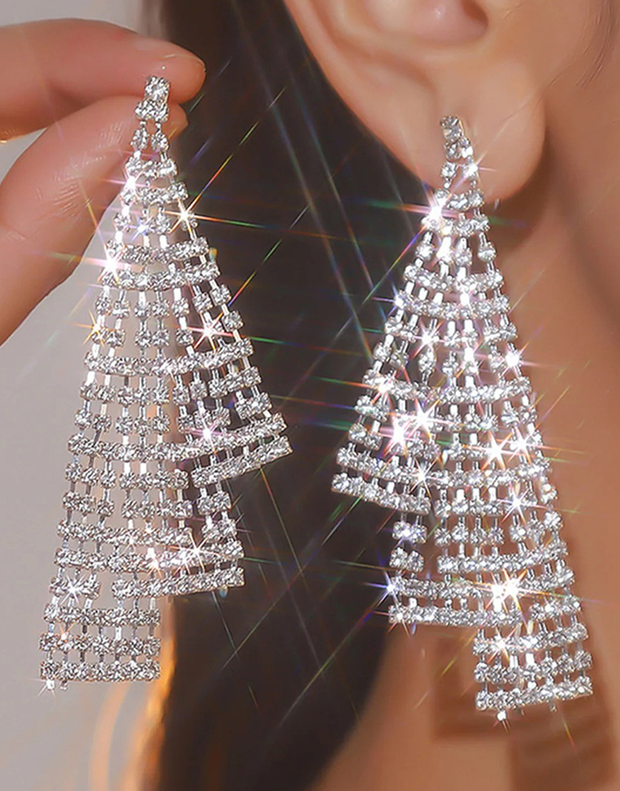 Silver Rhinestone Drop Earrings
