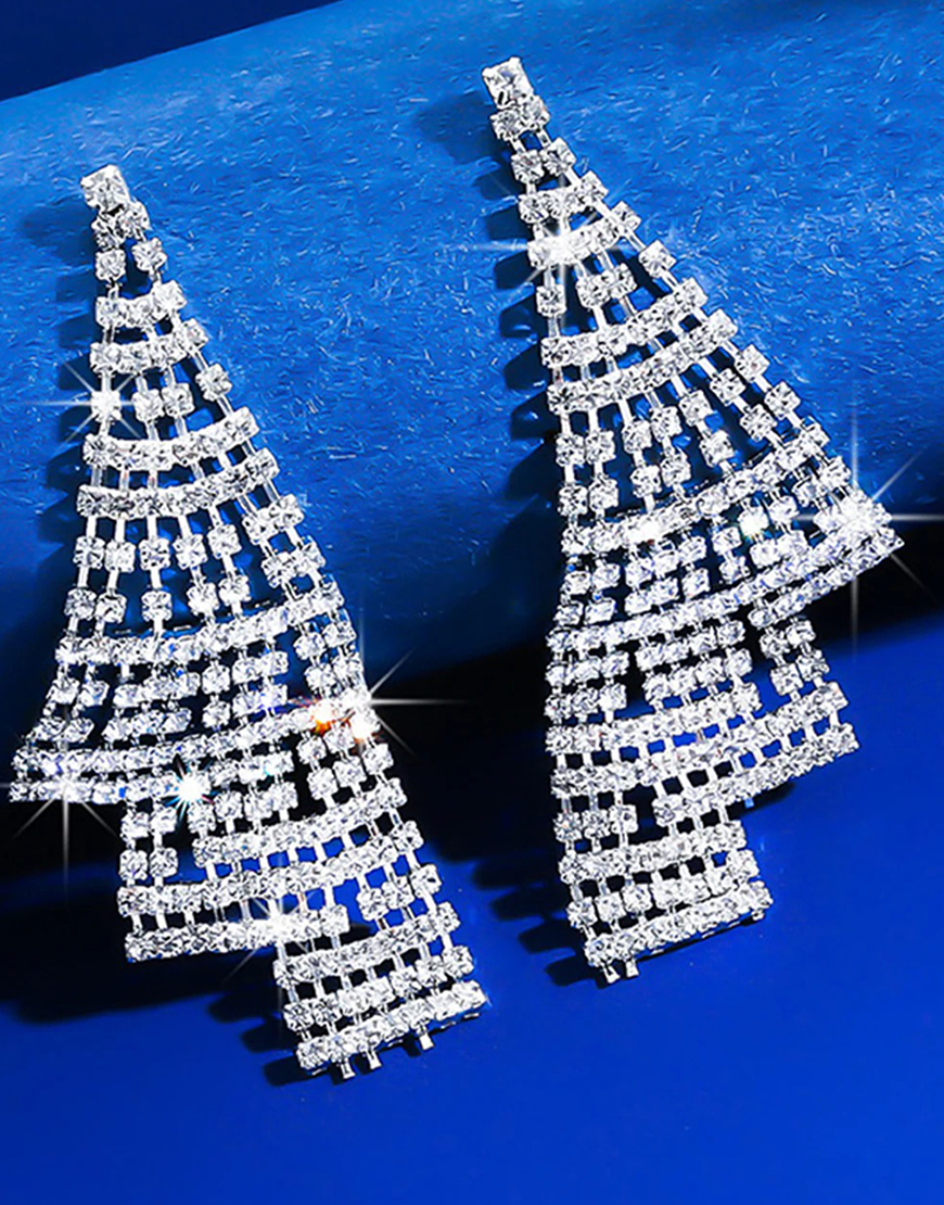 Silver Rhinestone Drop Earrings