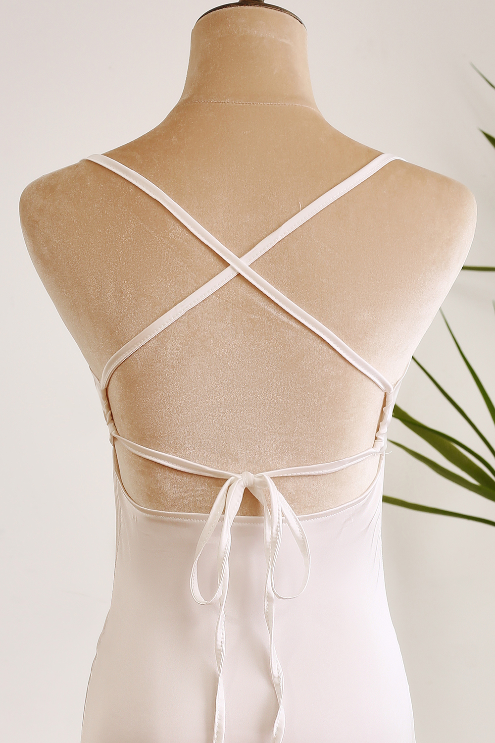 White Spaghetti Straps Short Mini Graduation Dress With Slit