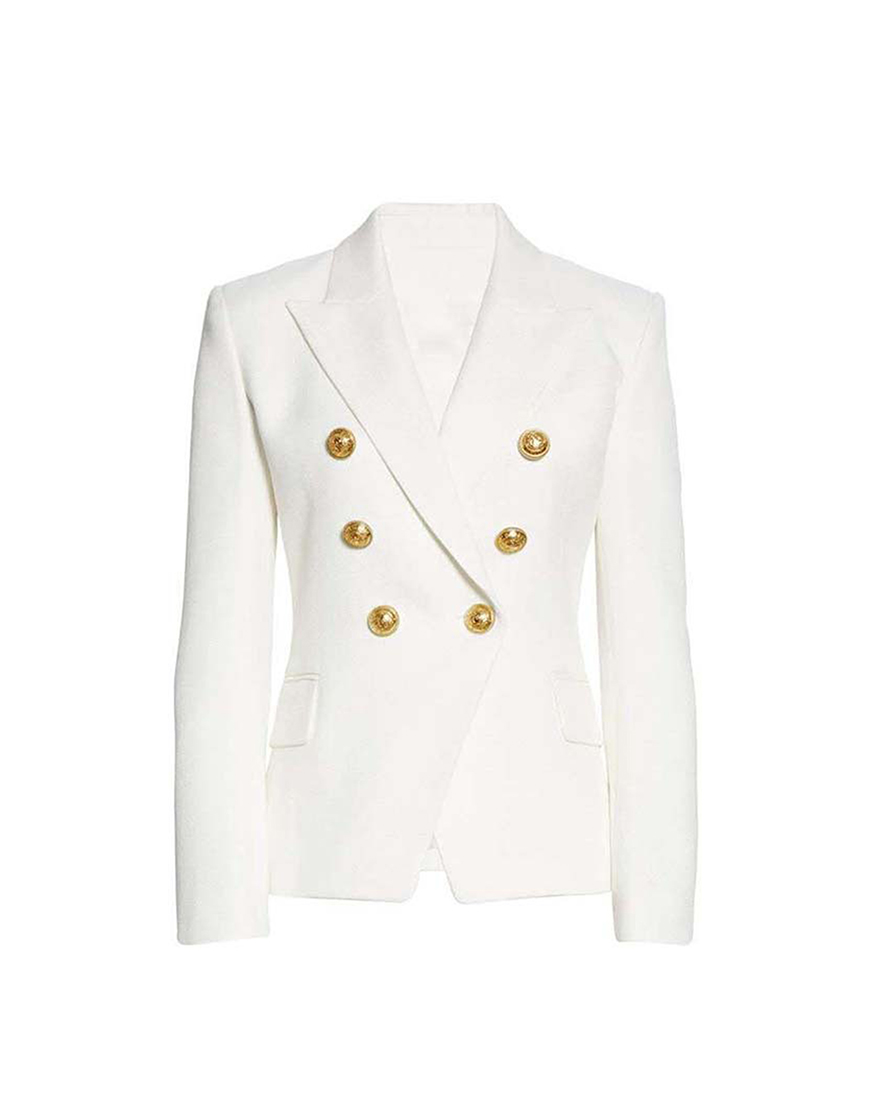 White Peak Lapel Buttons Women Party Blazer
