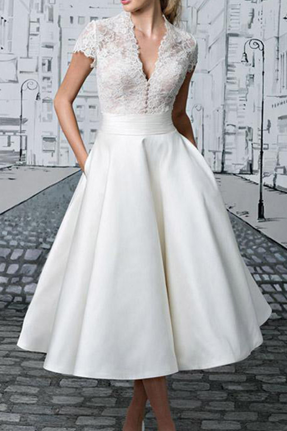 Elegant A Line V-Neck Cap Sleeves White Engagement Party Dress
