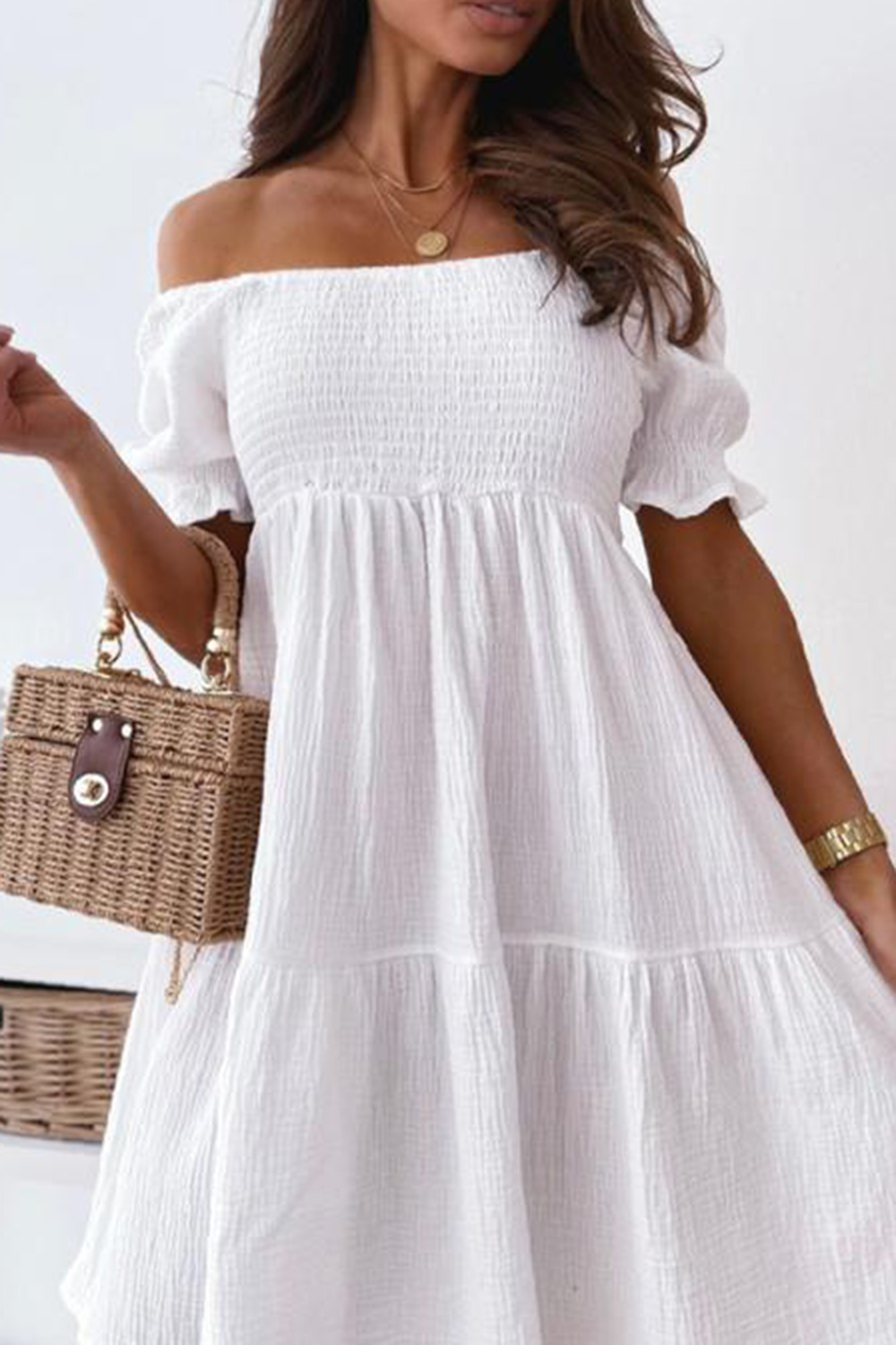A-Line Off The Shoulder Short Little White Graduation Dress