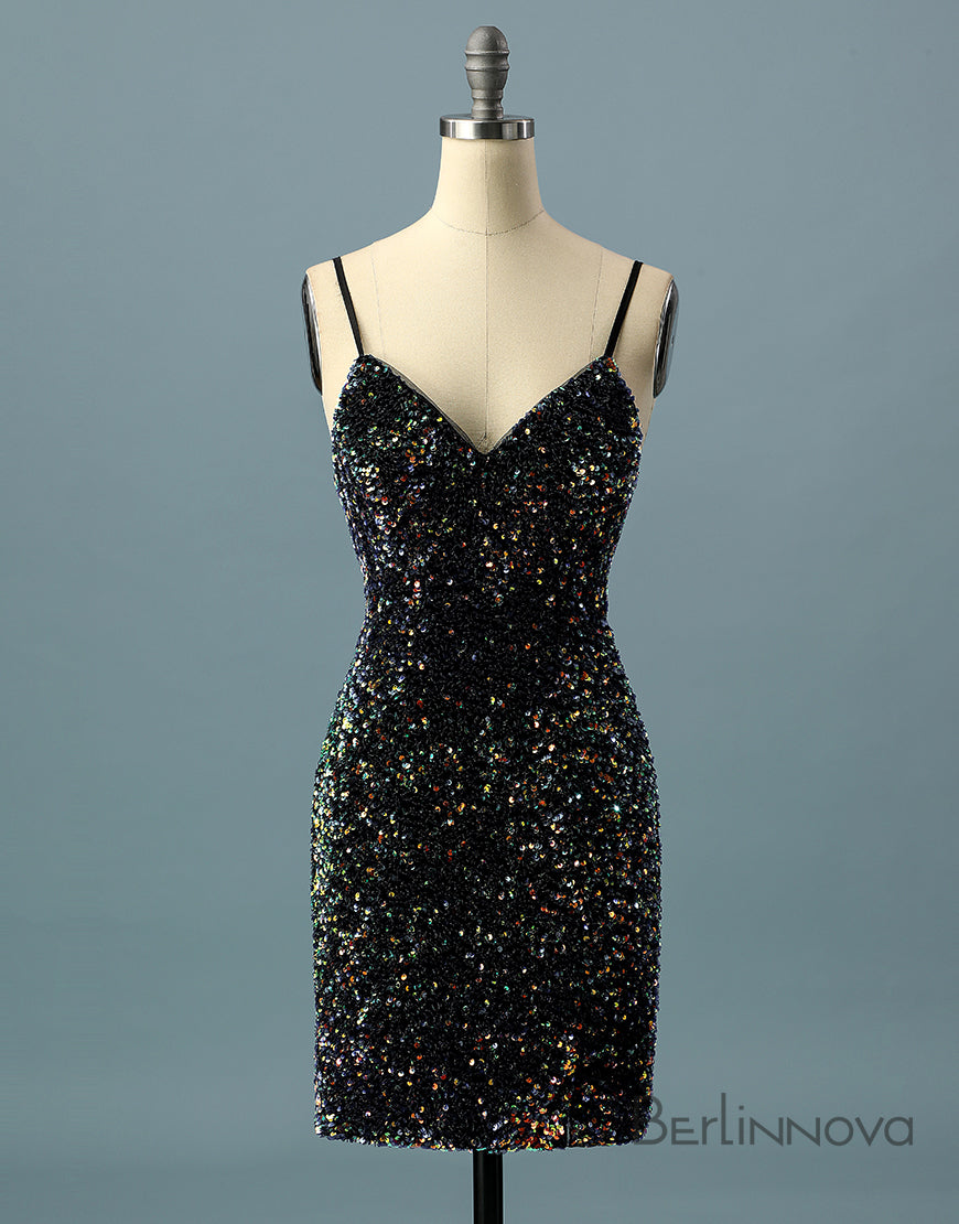 Simple Sequin Spaghetti Straps Short Homecoming Dress