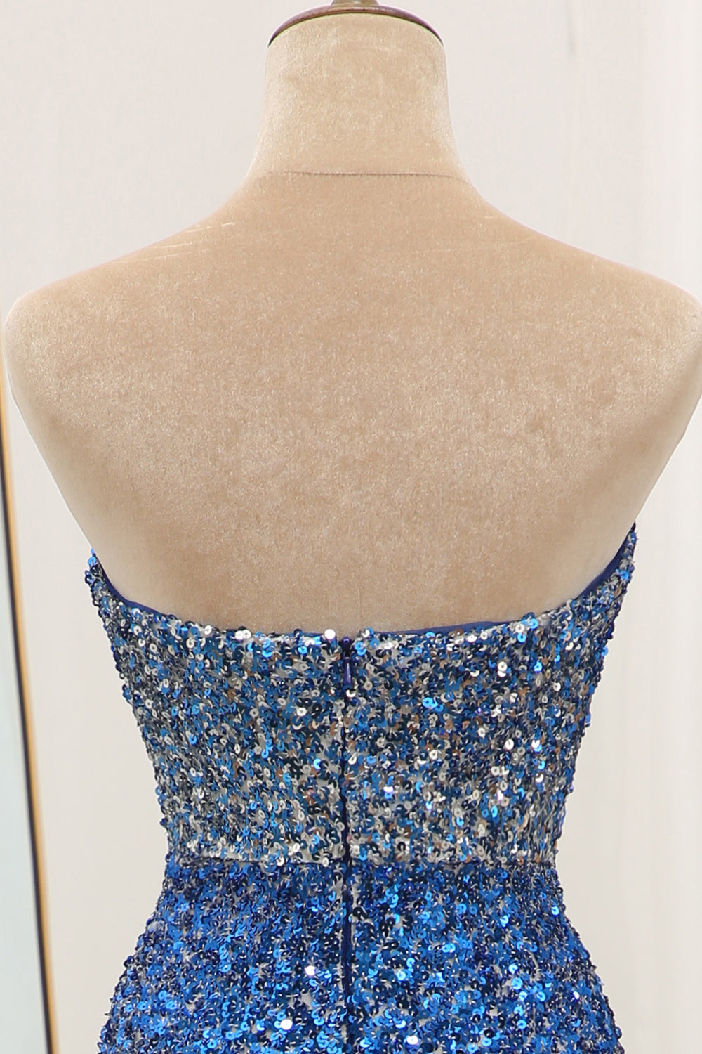 Sparkly Ombre Blue Mermaid Strapless Long Sequin Prom Dress