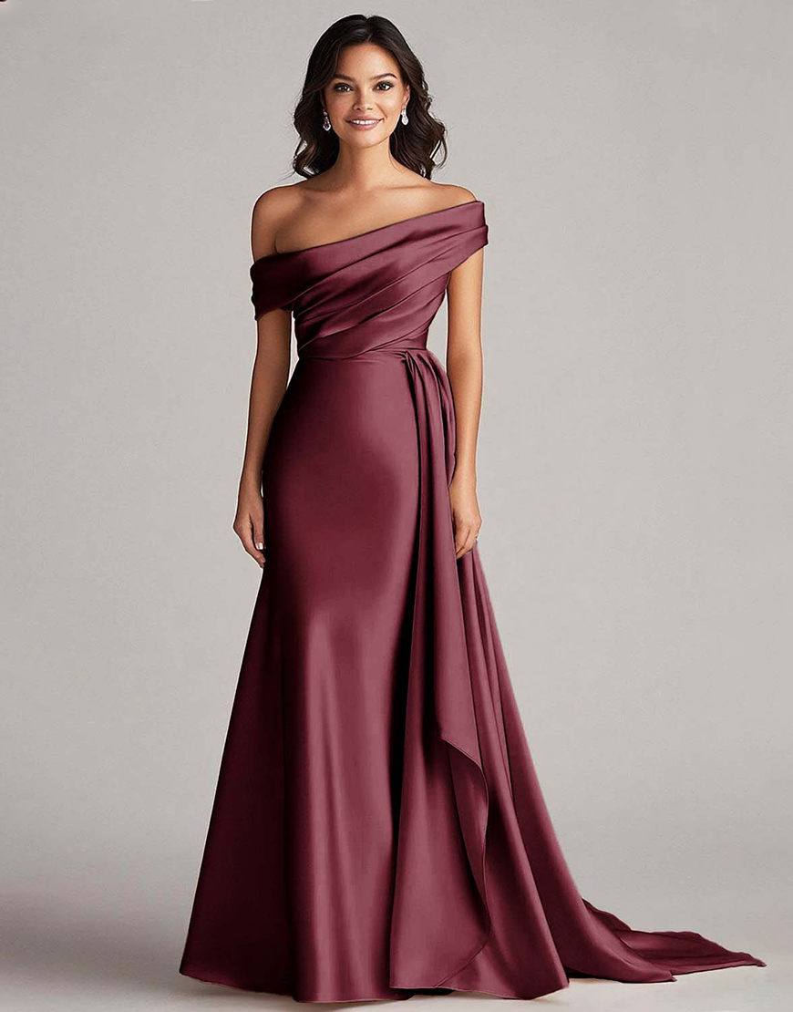 Elegant Champagne One Shoulder Bodycon Satin Long Prom Dress With Ruffles