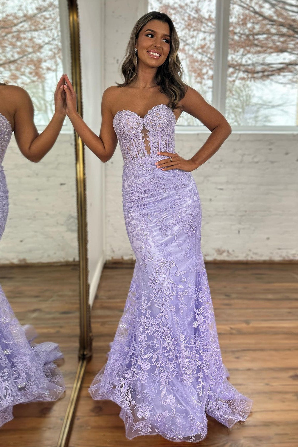 Charming Lilac Mermaid Sweetheart Backless Corset Prom Dress With Appliques