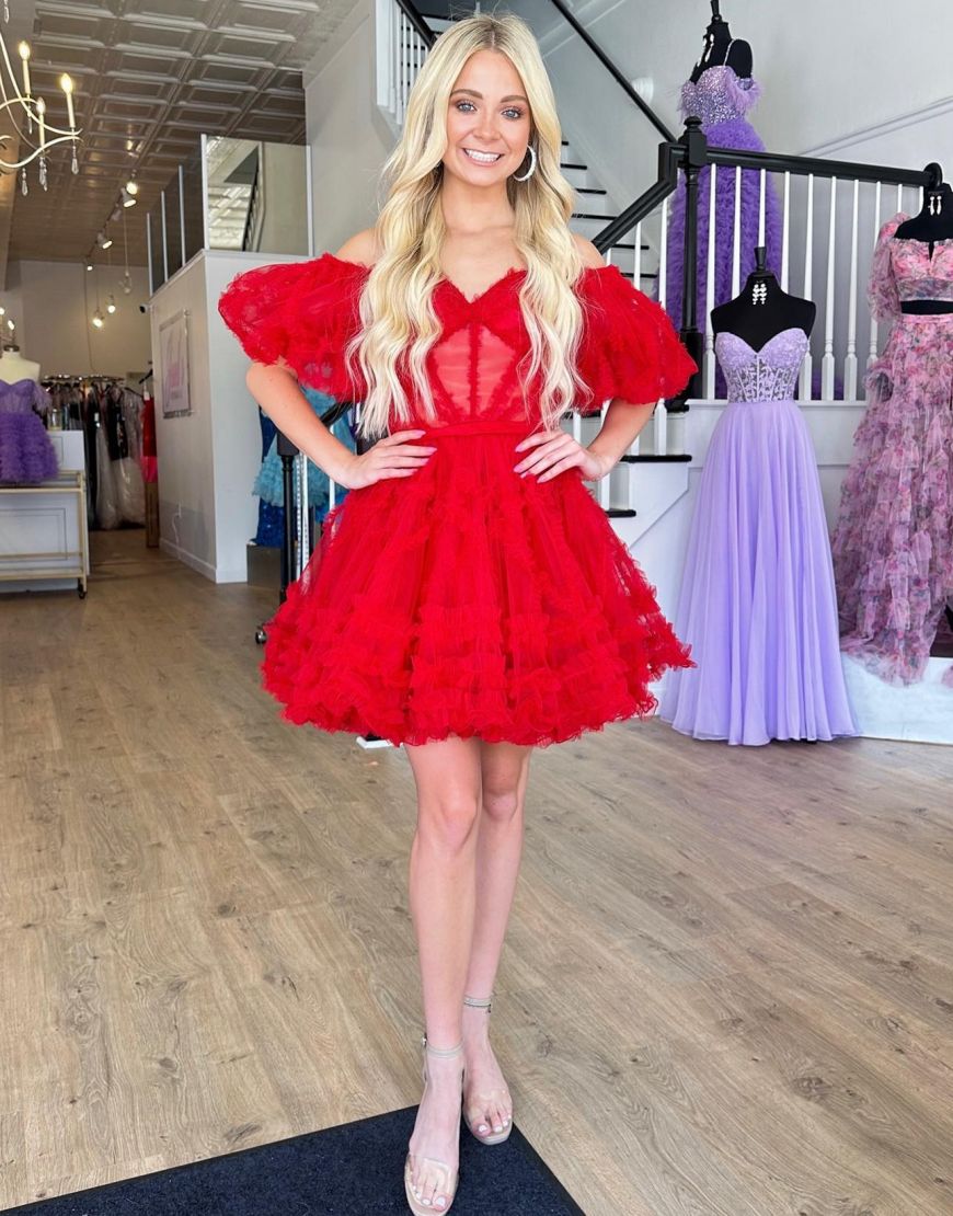 Cute Off The Shoulder A-Line Short Tulle Party Dress