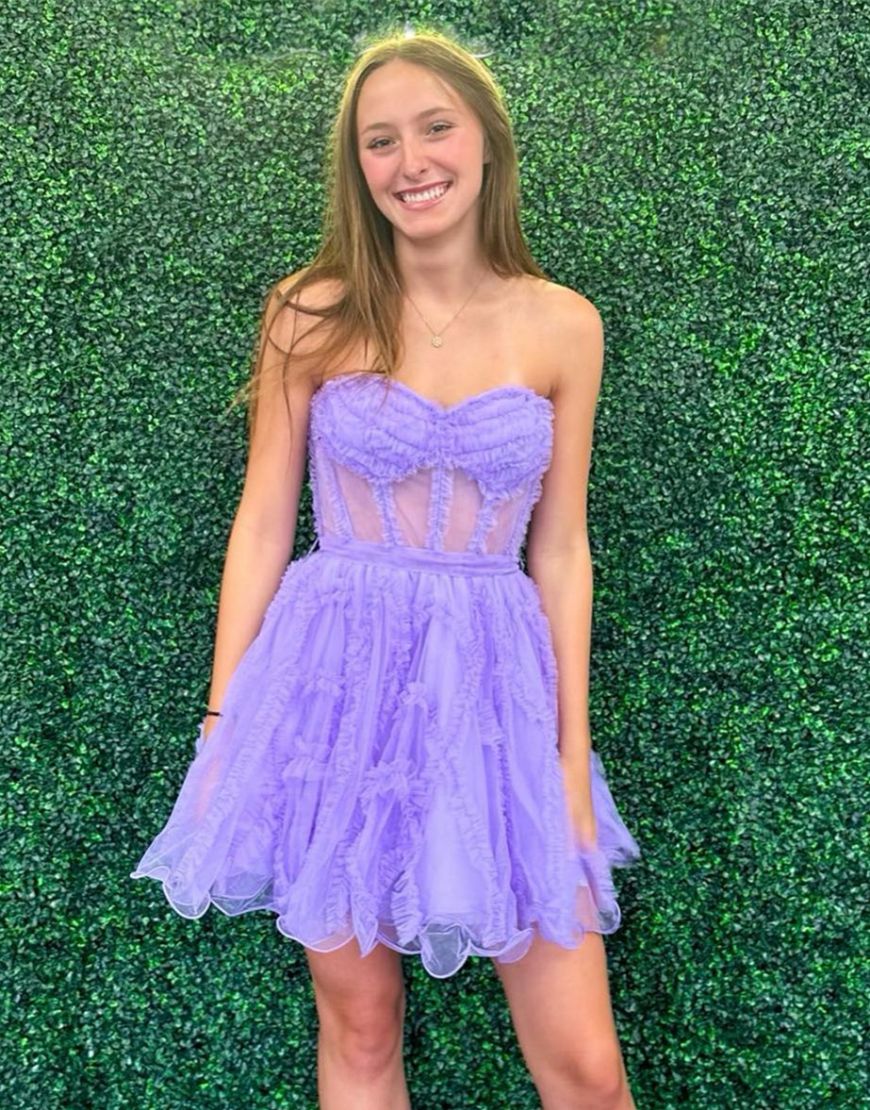 Cute Strapless Tulle A-Line Homecoming Dress With Belt