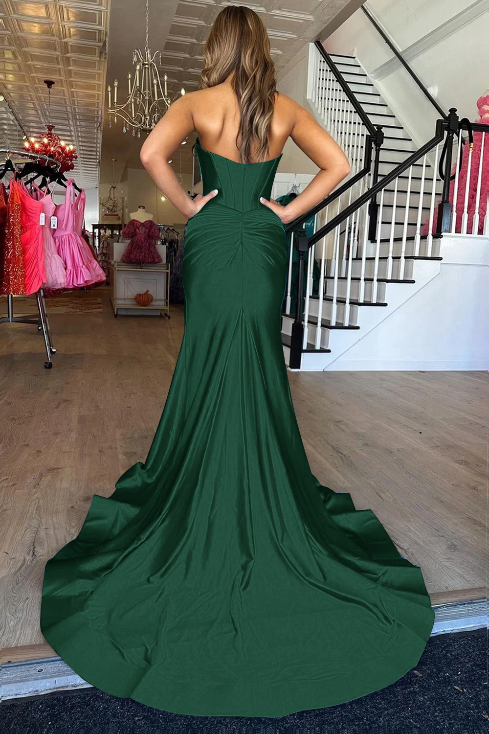Mermaid Sweetheart Zipper Back Long Satin Prom Dress With Slit
