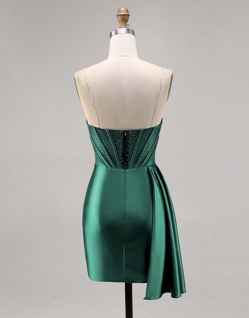 Sparkly Navy Satin Ruffled Short Corset Homecoming Dress with Beading