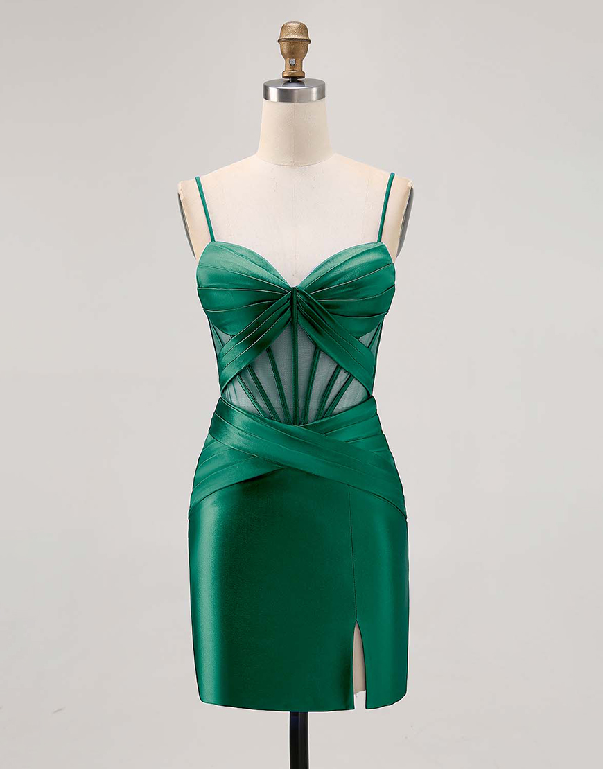 Royal Blue Tight Ruched Satin Short Corset Homecoming Dress with Slit