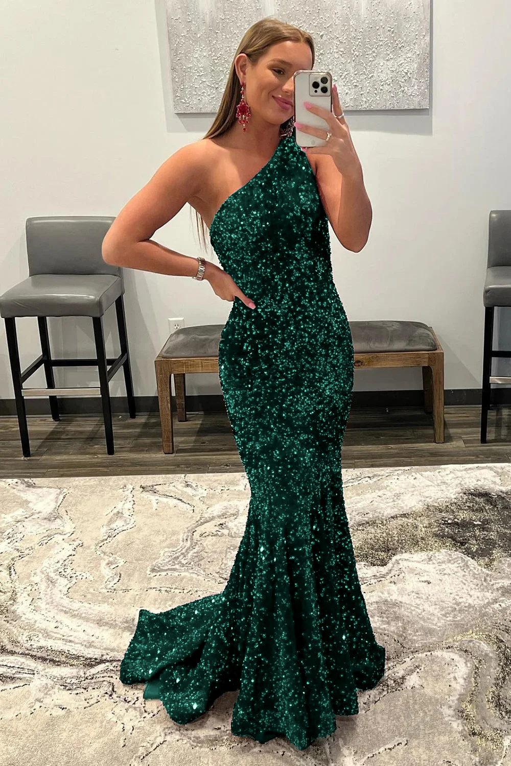 Mermaid Glitter Sexy One-Shoulder Long Prom Dress With Sequins