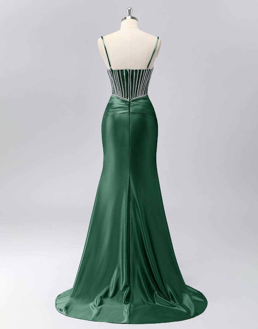 Sparkly Grey Blue Spaghetti Straps Mermaid Long Prom Dress with Beading