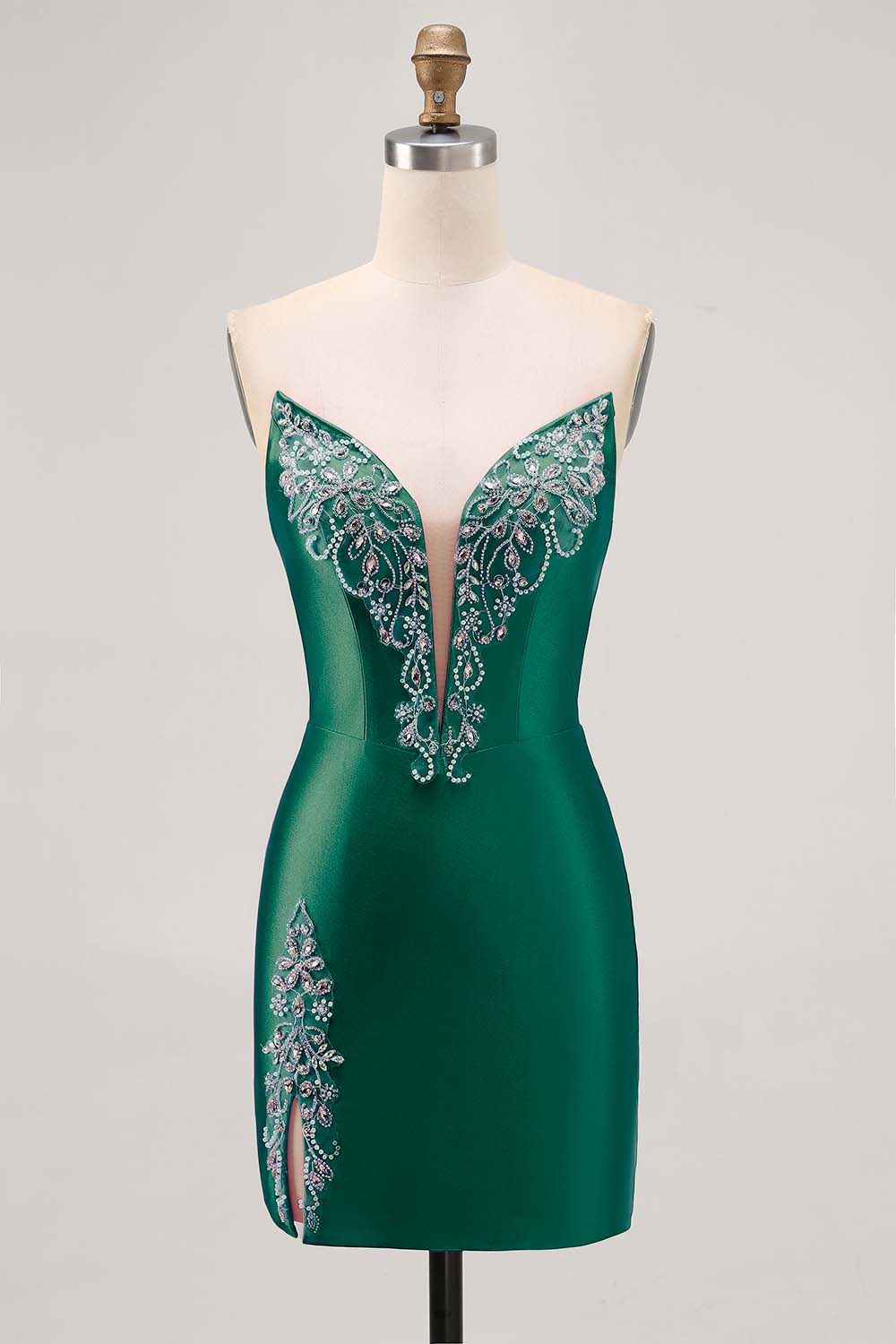 Sparkly Fuchsia Satin Tight Short Strapless Homecoming Dress with Rhinestones