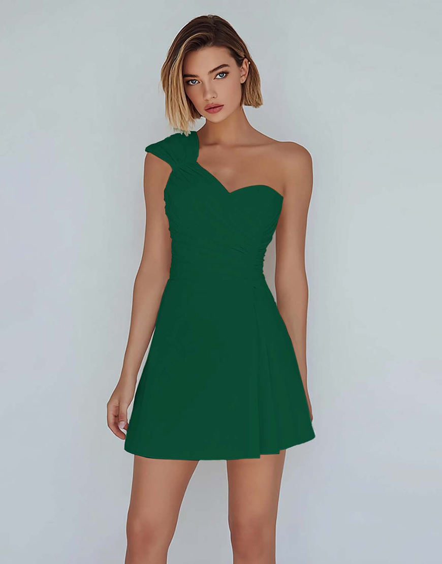 Ivory One Shoulder Satin Ruched Short A-Line Homecoming Dress