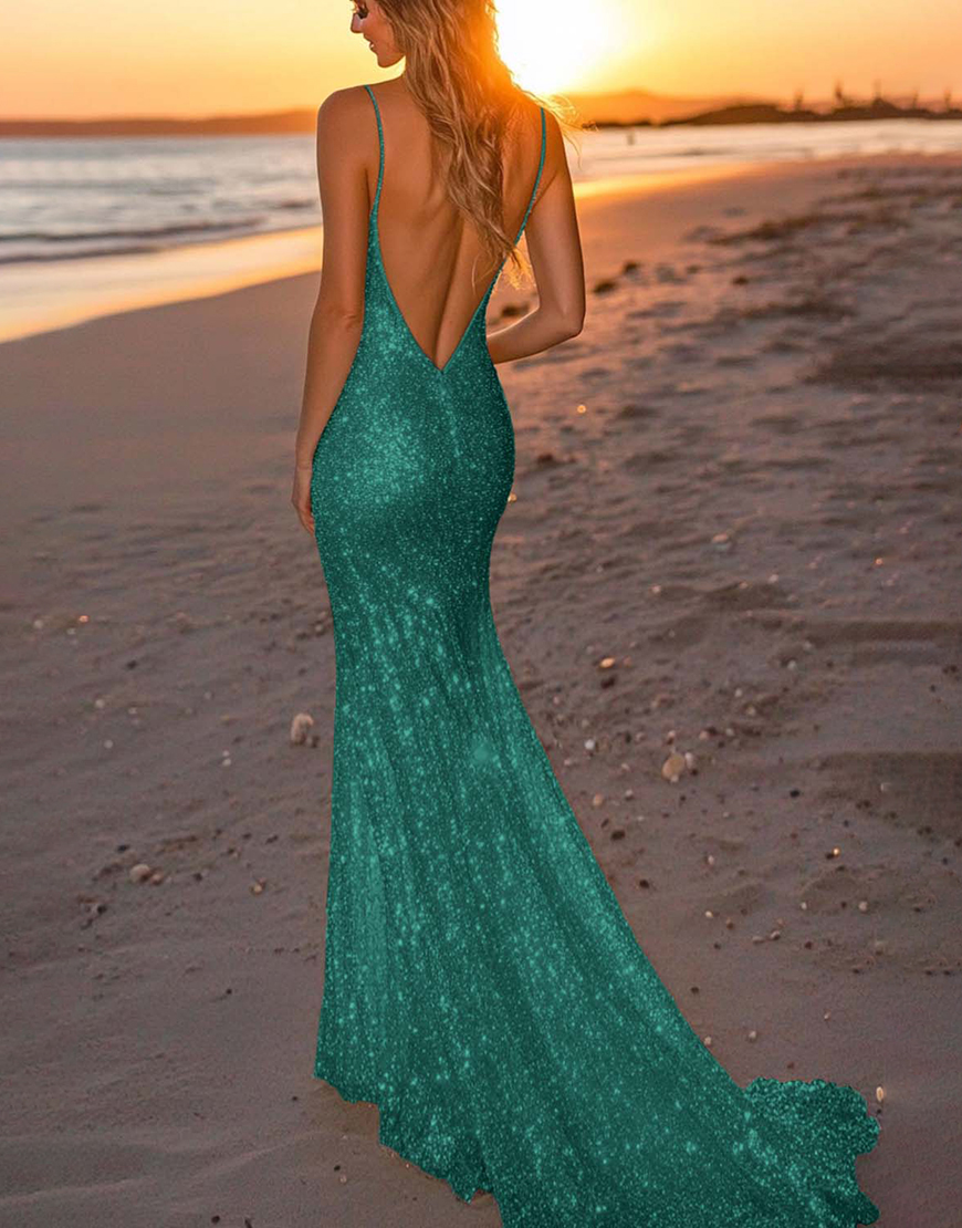 Sparkly Silver Spaghetti Straps Bodycon Long Prom Dress With Sequin