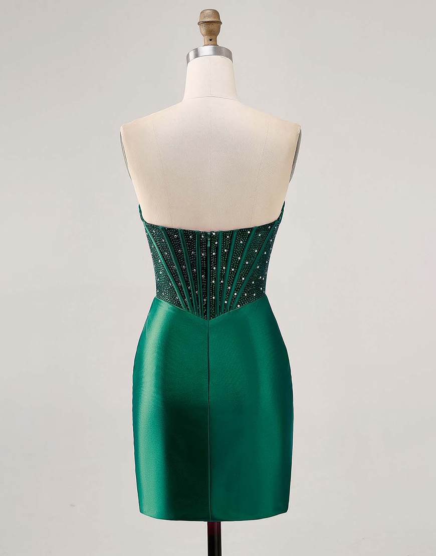 Sparkly Fuchsia Corset Beaded Strapless Short Satin Homecoming Dress