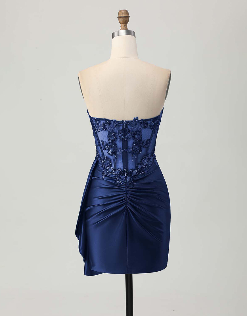 Sparkly Dark Green Satin Short Corset Homecoming Dress with Ruffles