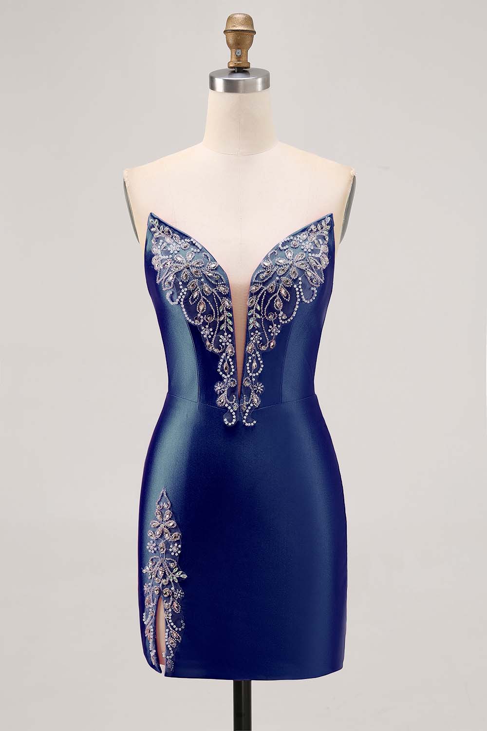 Sparkly Fuchsia Satin Tight Short Strapless Homecoming Dress with Rhinestones