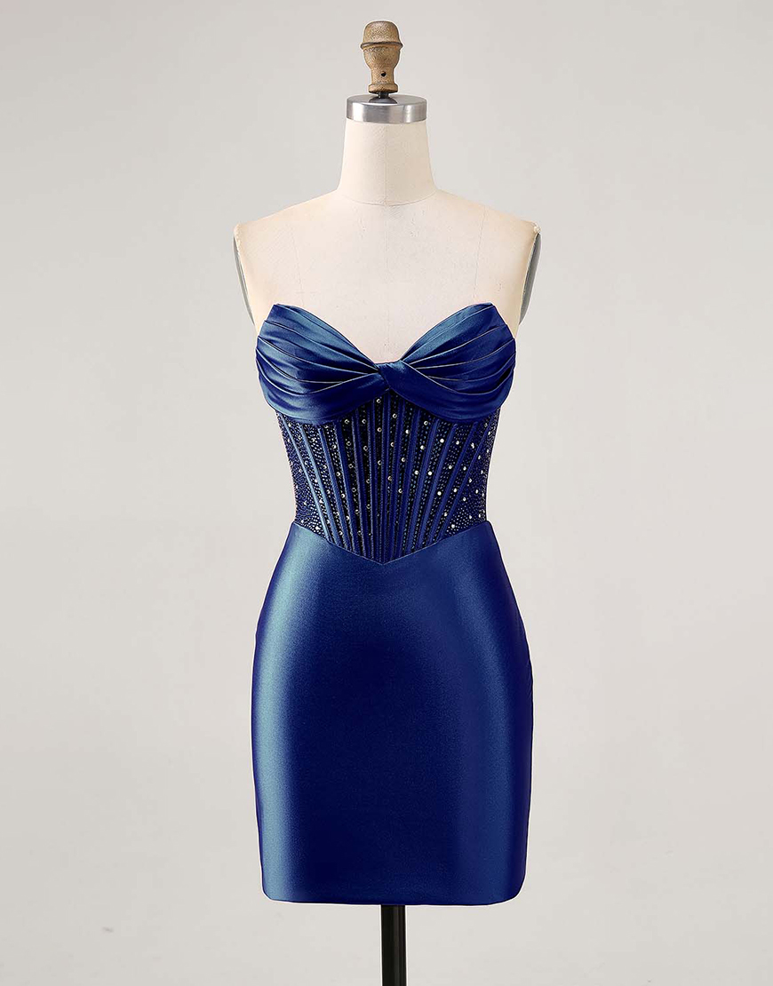 Sparkly Fuchsia Corset Beaded Strapless Short Satin Homecoming Dress