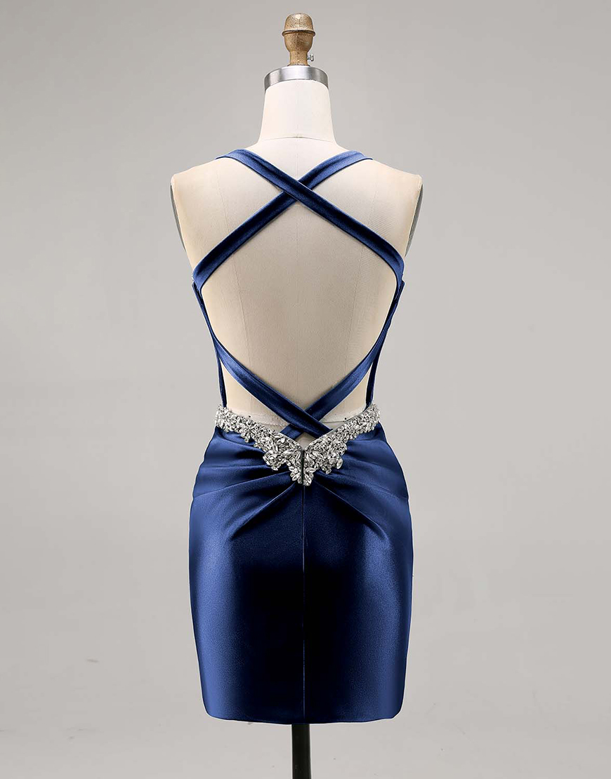 Sparkly Dark Green Tight Satin Short Corset Homecoming Dress with Beading