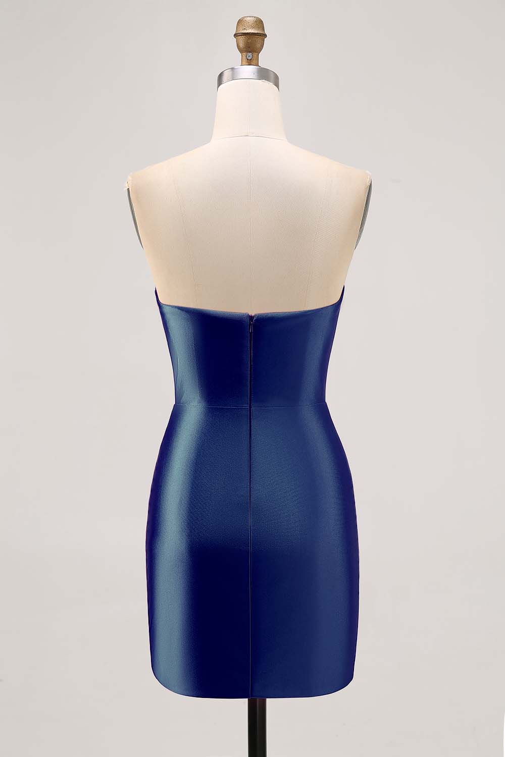 Sparkly Fuchsia Satin Tight Short Strapless Homecoming Dress with Rhinestones