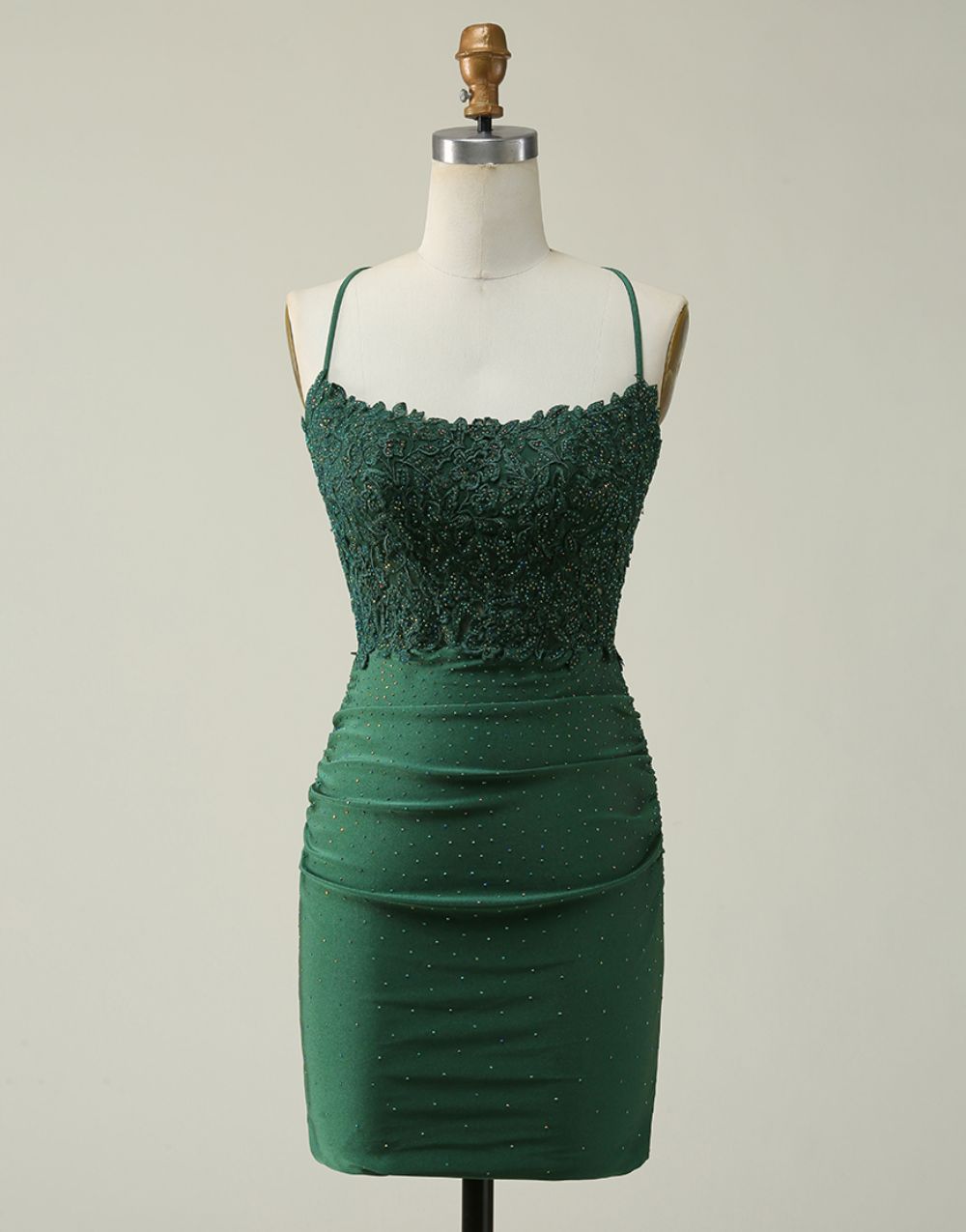Dark Green Spaghetti Straps Cross Back Short Homecoming Dress
