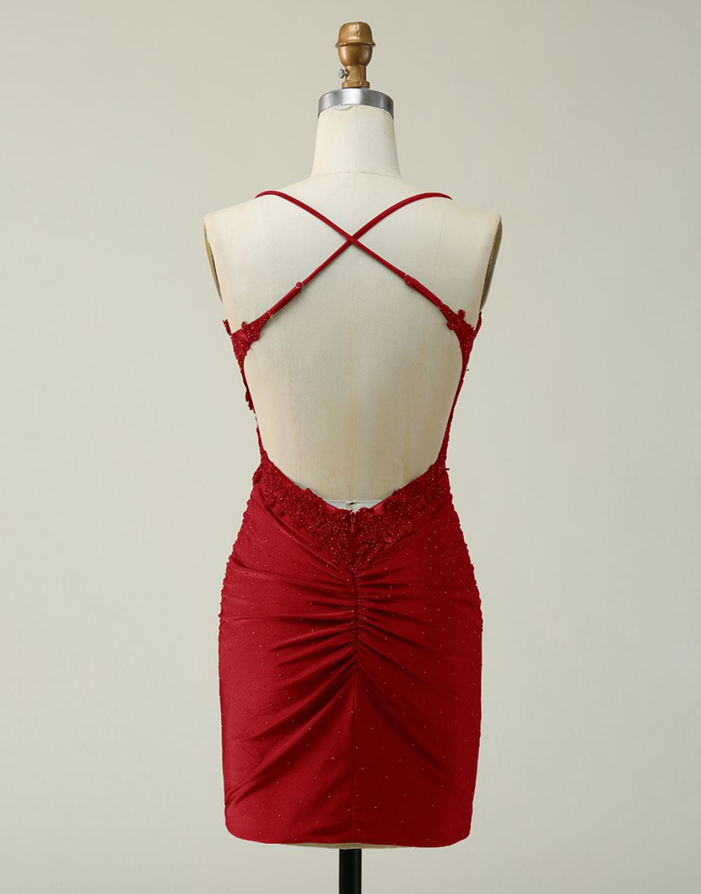 Dark Green Spaghetti Straps Cross Back Short Homecoming Dress