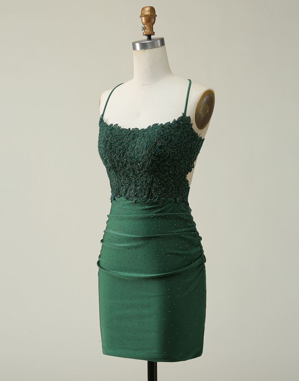 Dark Green Spaghetti Straps Cross Back Short Homecoming Dress