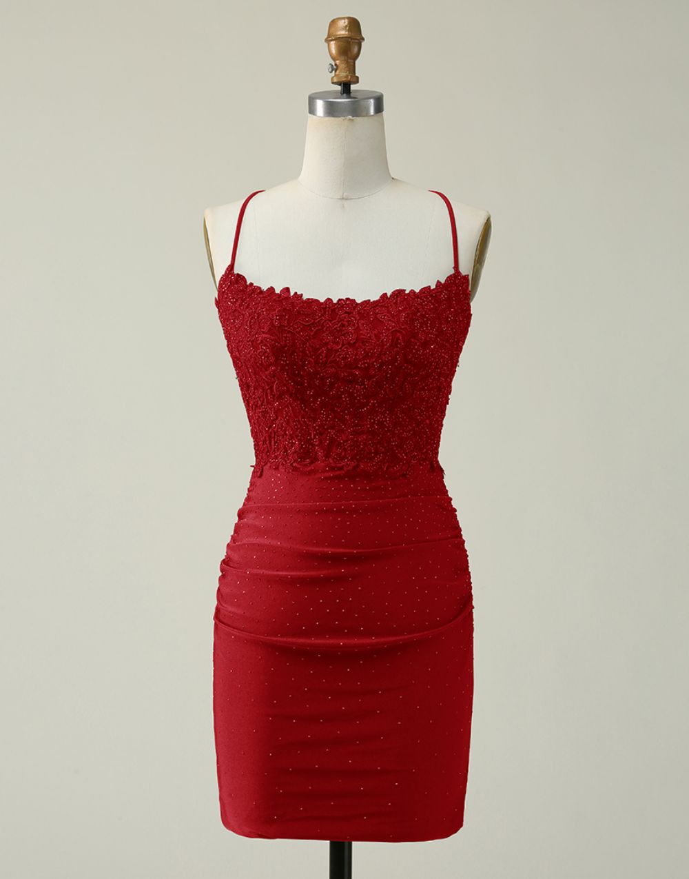 Dark Green Spaghetti Straps Cross Back Short Homecoming Dress