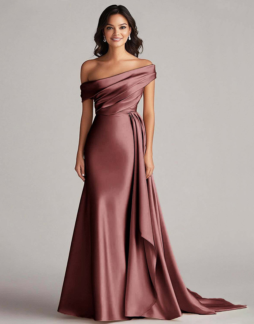 Elegant Champagne One Shoulder Bodycon Satin Long Prom Dress With Ruffles